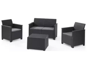 Keter Emma 4 Seater Rattan Effect Garden Sofa Set - Grey