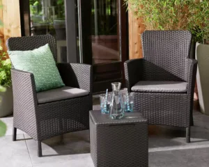 Keter Miami 2 Seater Rattan Effect Garden Bistro Set - Grey