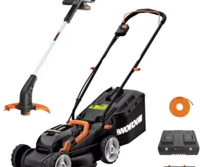Worx Cordless 34cm Rotary Lawnmower and 25cm Grass Trimmer