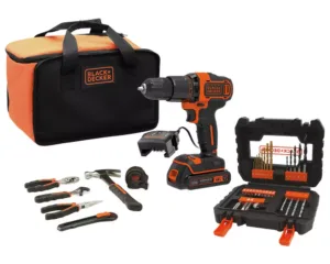 Black + Decker 18V Cordless Hammer Drill Tool and Bit Set